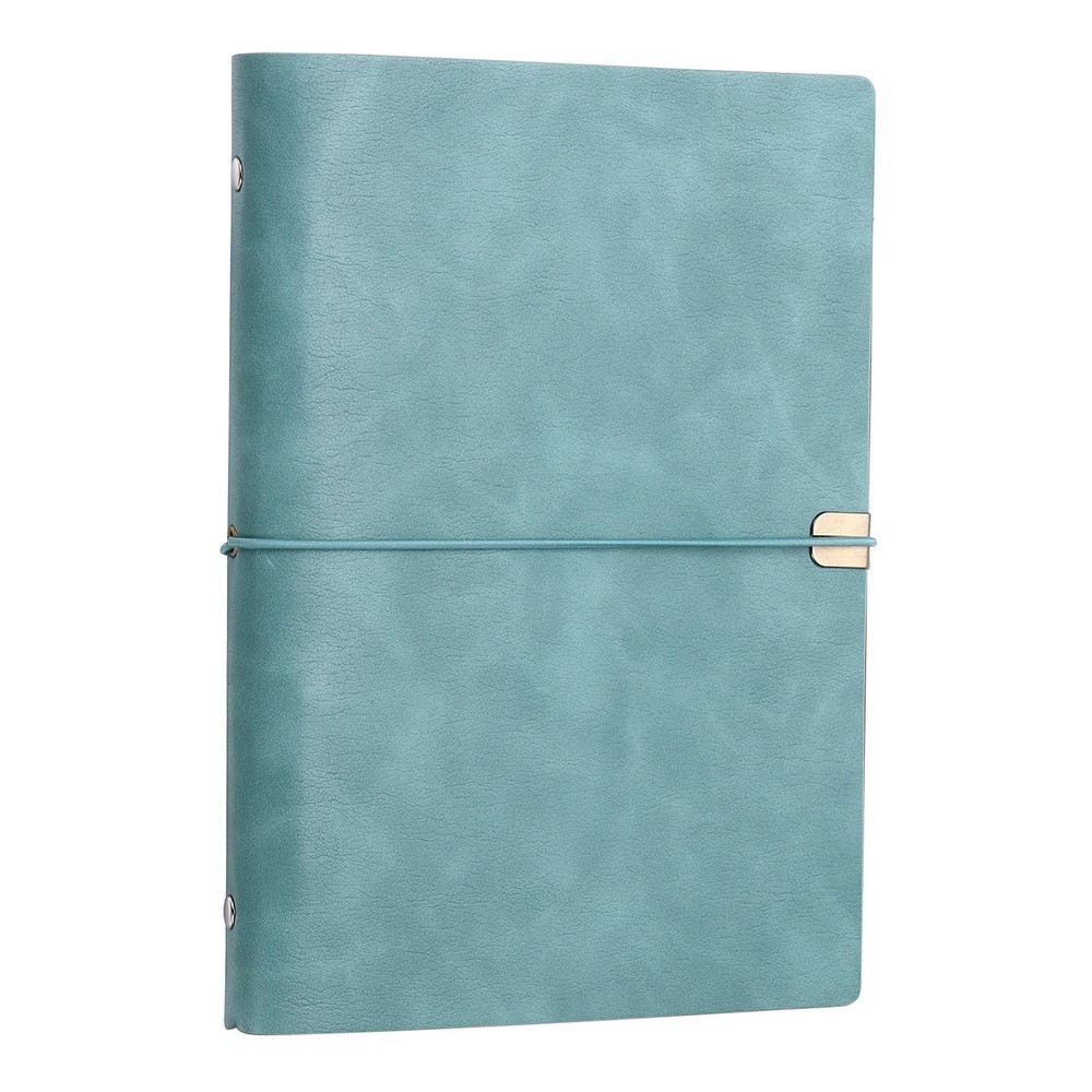 A5 Leather Binder Journal Cover, 6 Ring Elastic Closure, Sky Blue