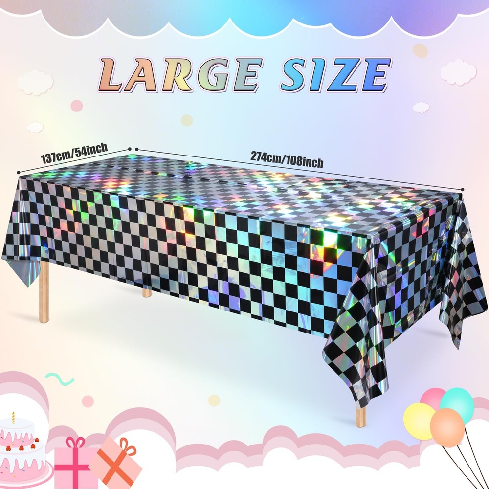 3Pack Black and Iridescent 54" x 108" (3 Pack), Checker