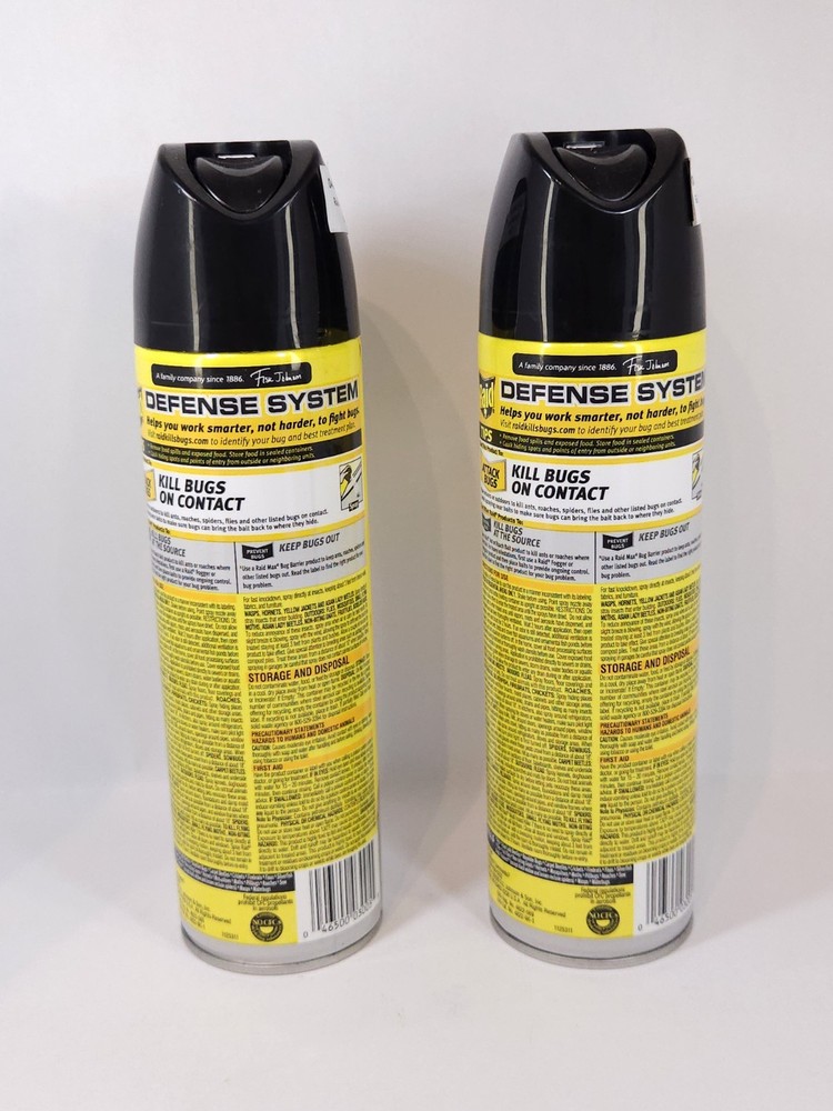 Raid Defend Multi-Insect Killer Bug Spray 15 oz Lot of 2 Ant Roach Spider Fly
