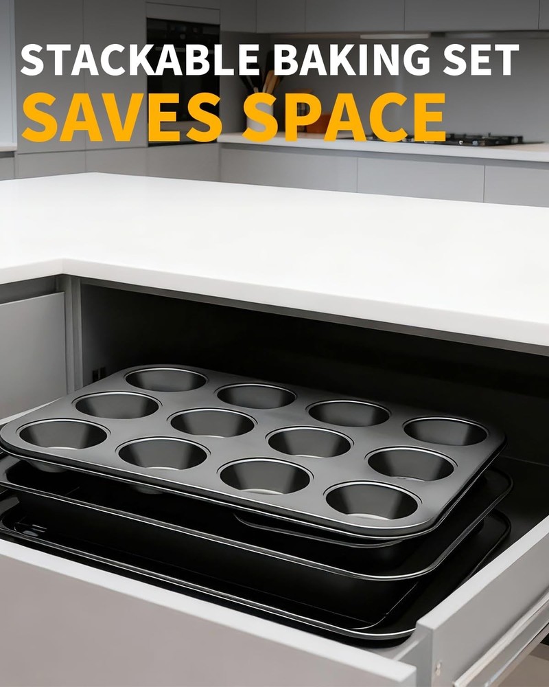 Nonstick Baking Pans Set 19 PCS Stackable Bakeware Sets Oven Pan Set Includes