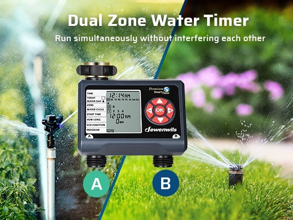 DEWENWILS 2 Zone Sprinkler Timer 8 Programs Water Hose Timer Leakproof Outdoor