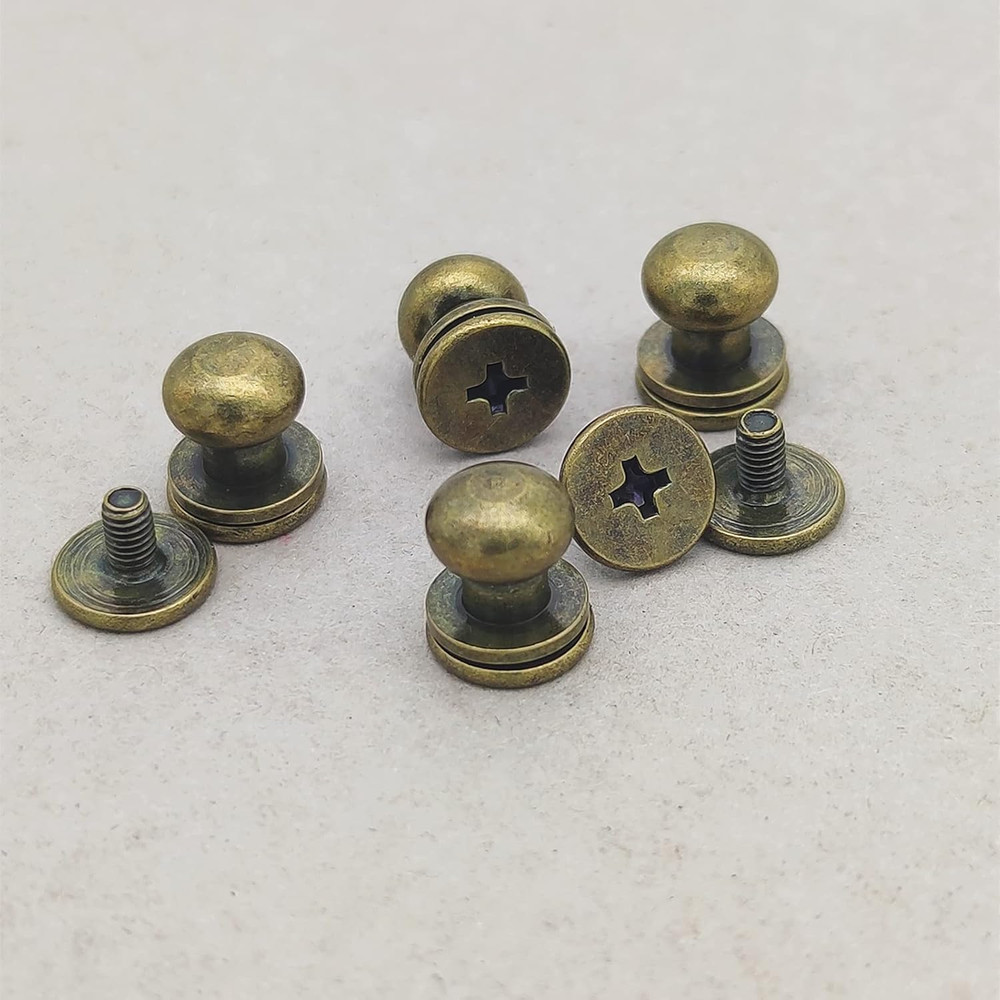 12 Sets Solid Brass round Head Button Stud Screw Leather Rivet Chicago Screws Bu