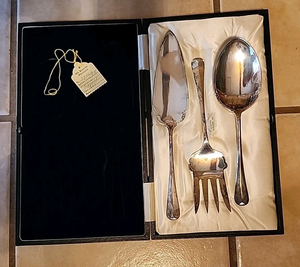 JA Ramsay Dundee Atq 1865 Silverplated Serving Set 3-piece Original Case