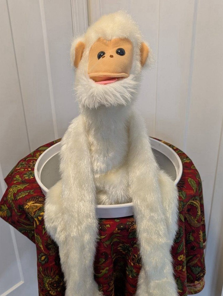 Vintage White Shaggy Fur Monkey Puppet