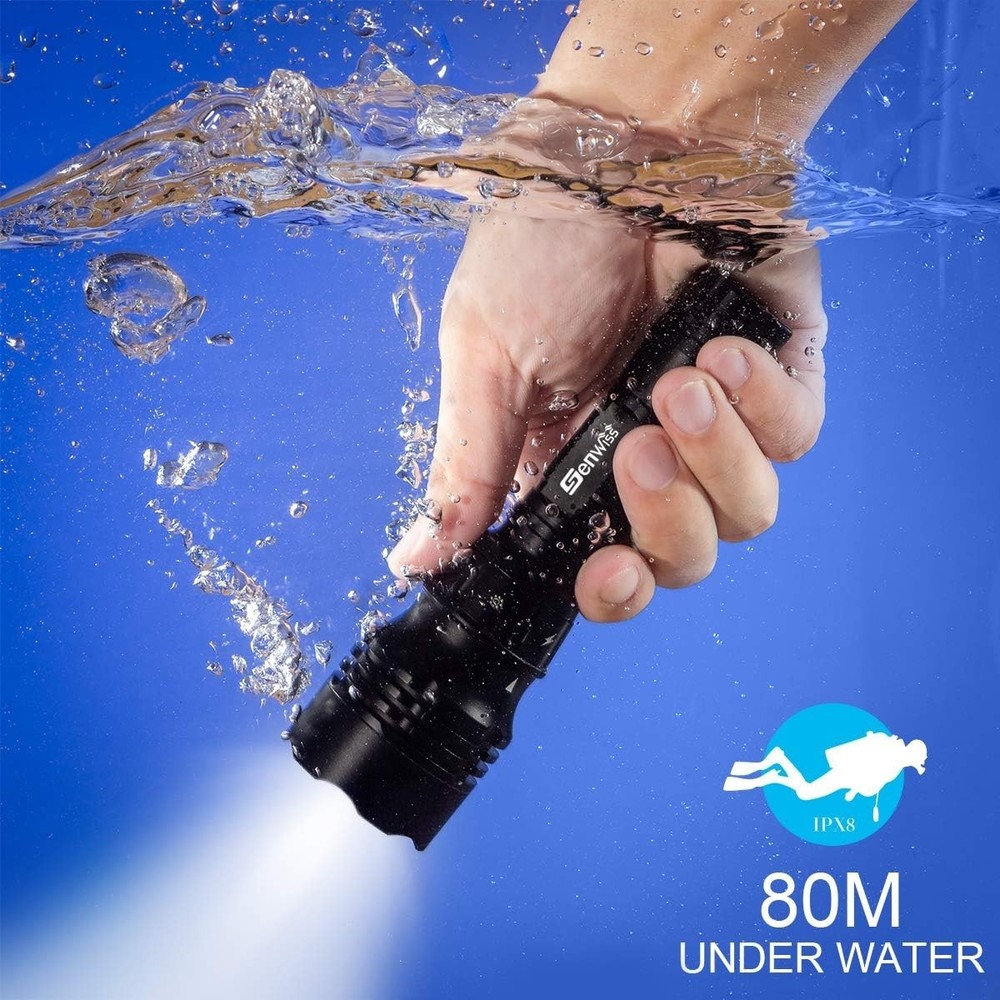 Professional Diving Flashlight - 2000 Lumen Waterproof LED with 5 Light Modes