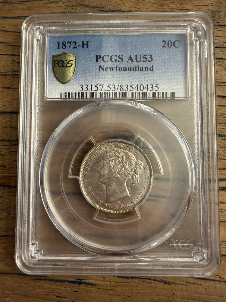 1872-H PCGS AU53 NEWFOUNDLAND CANADA 20 CENT