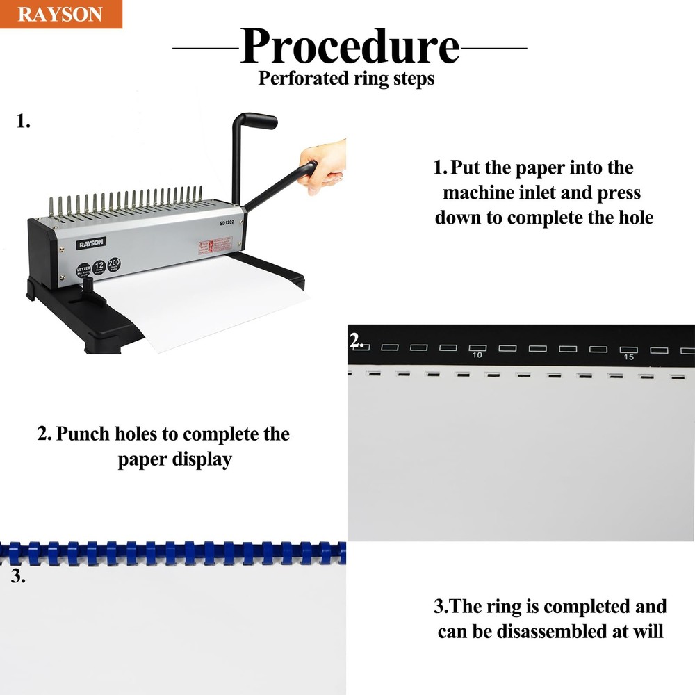 Comb Binding Machine 19 Holes Punching Letter Size with Set RAYSON SD1202 Binder
