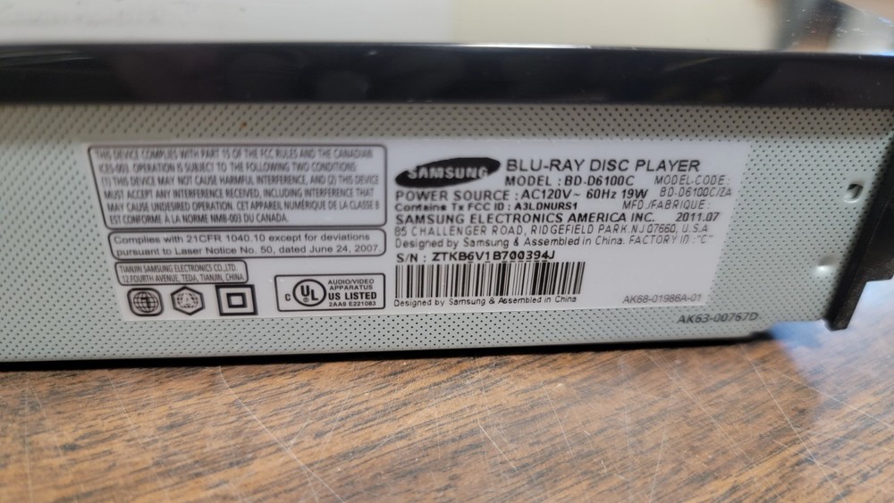 Samsung BD-D6100C Blu-ray Disc/DVD Player