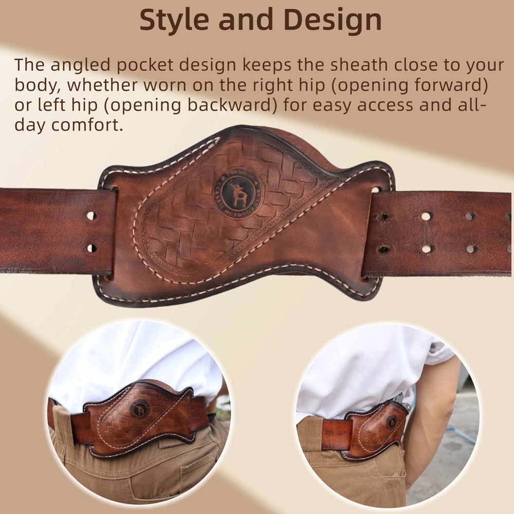 TOURBON Leather Folding Blade/Fixed Knife Sheath EDC Compact Tools Belt Pouch