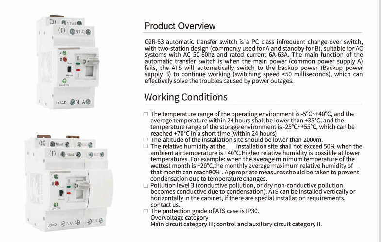 NEW Mini Dual Power Automatic Transfer Switch Grid to Alternator 4P 63A 220V
