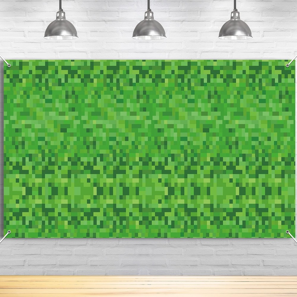 Pixel Party Backdrop Banner Decorations Pixel Theme Birthday Background Cloth...