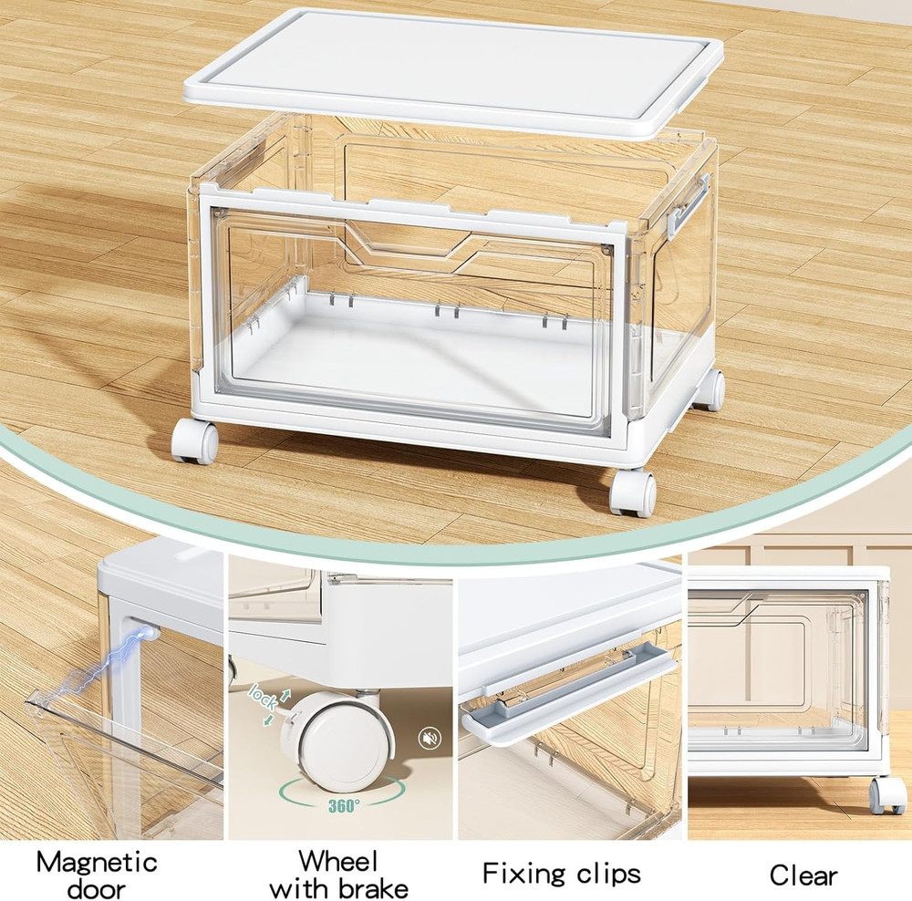 Clear Storage Bins with Lids - 4 Tier Plastic Bins with Wheels, Stackable Storag