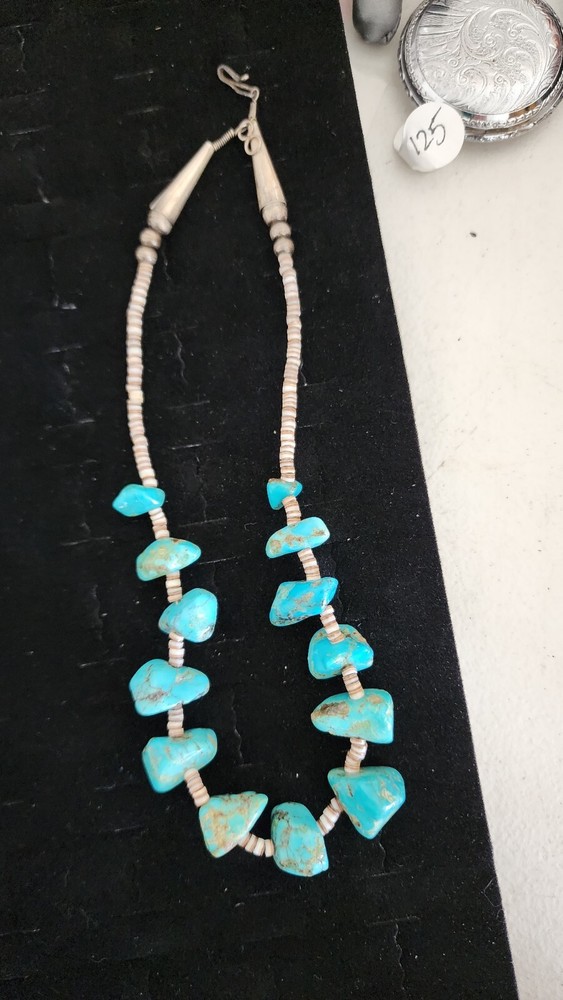 native american turquoise and shell necklace vintage