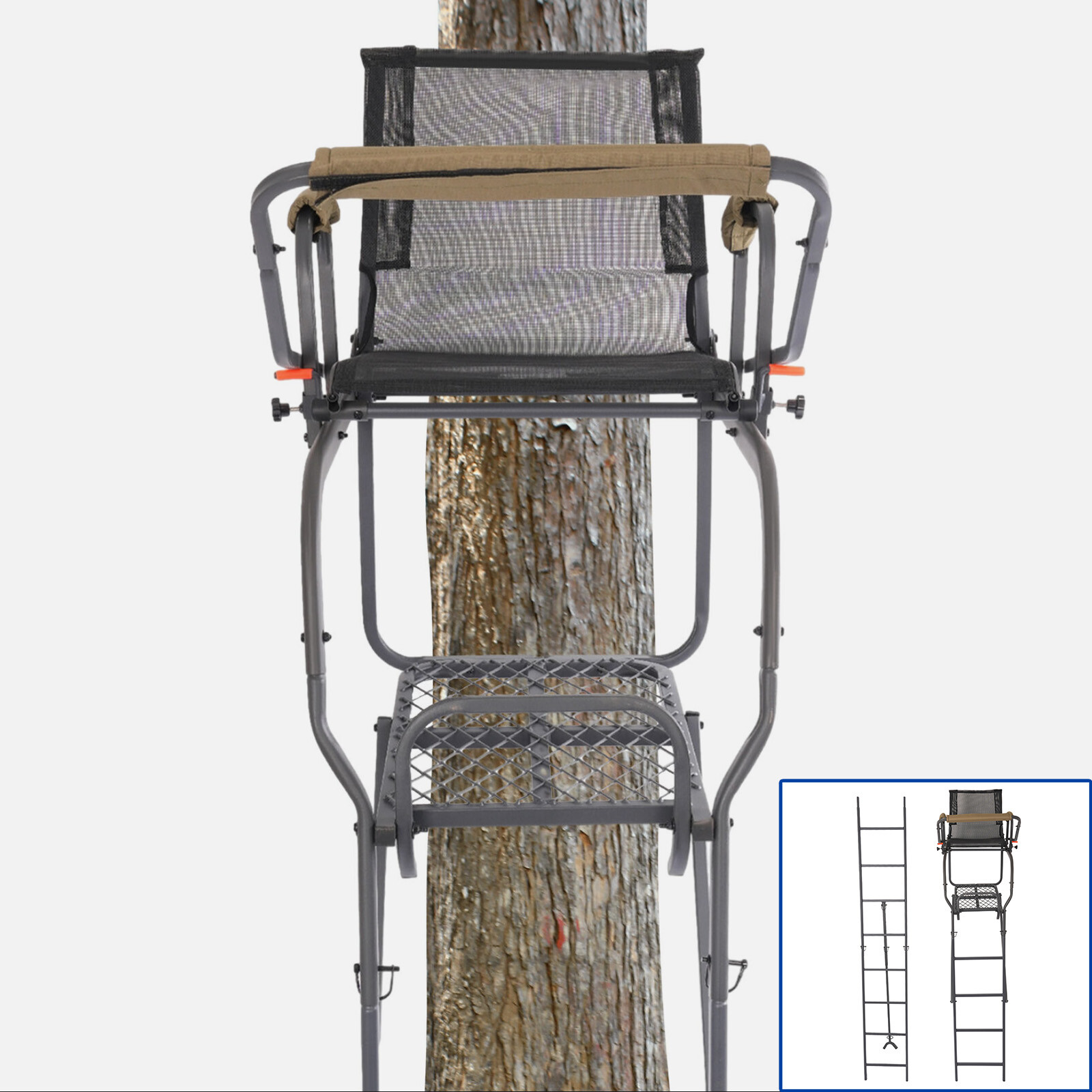 Steel Hunting Ladder Tree Stand Tree Step 1 Person Powder Coated w/ Harness