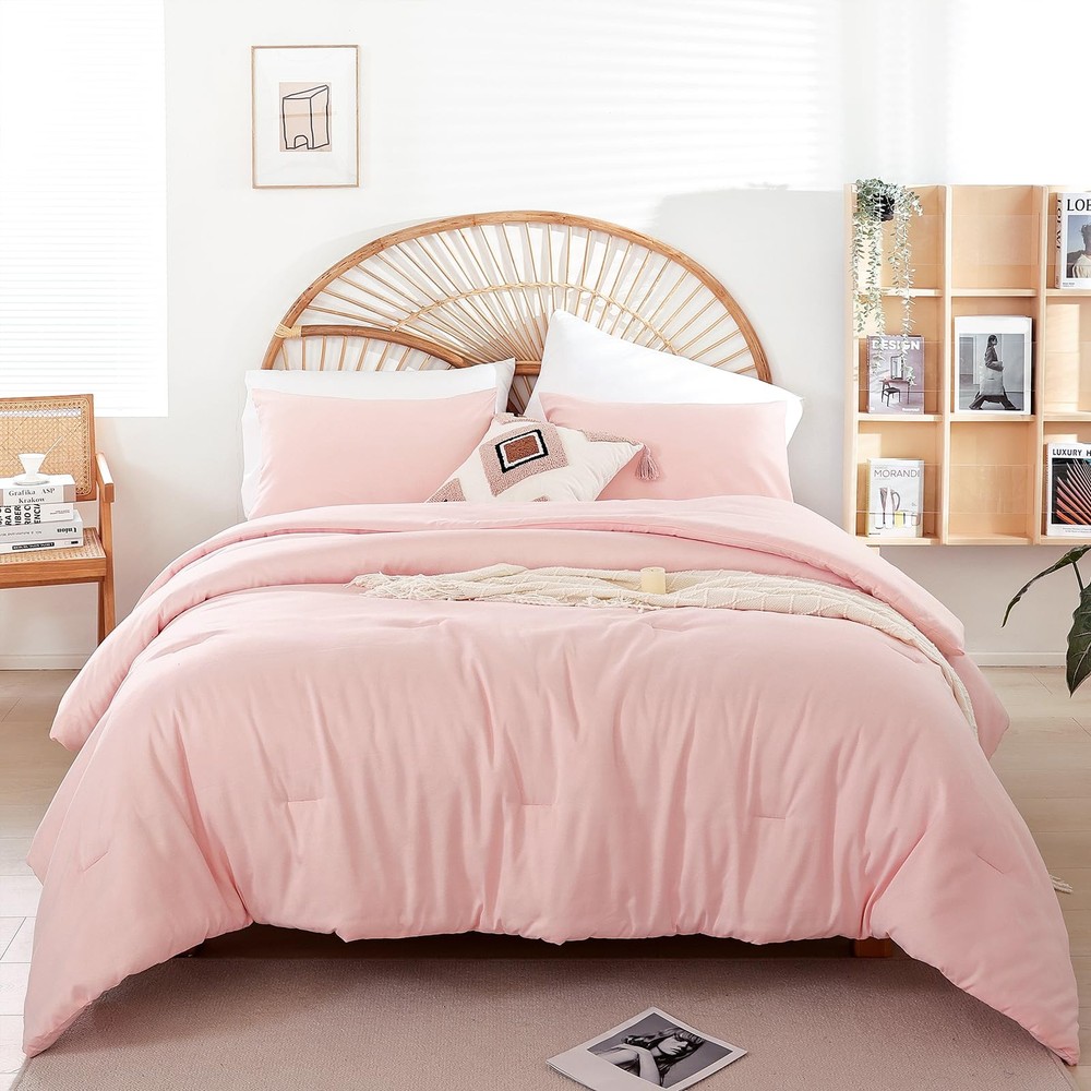 Queen Comforter Set Pink Lightweight Microfiber All Season Bedding