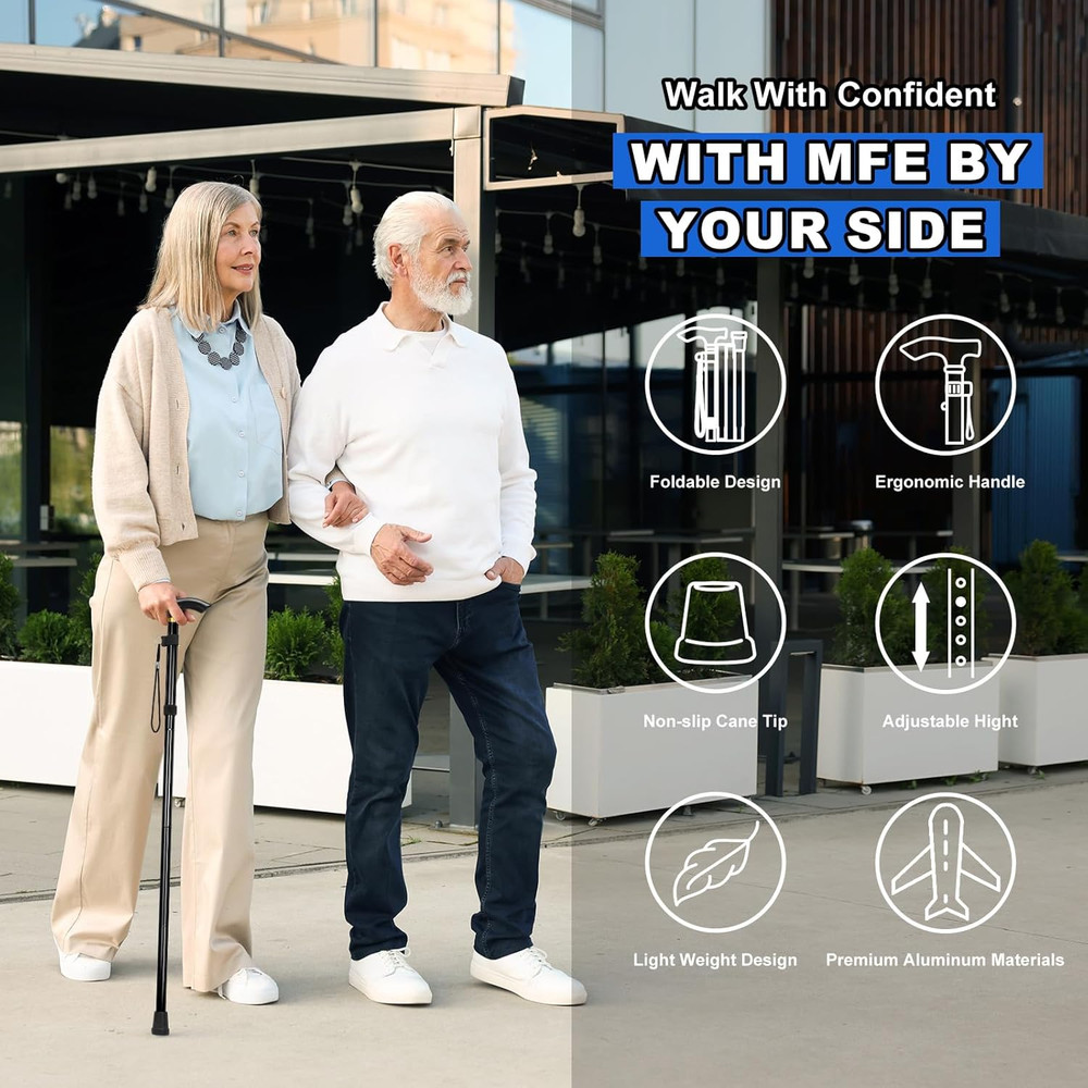 Folding Cane, Portable 5-Level Adjustable Height Walking Stick with Foldable Des