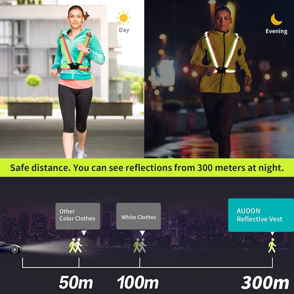 2pcs Reflective Vest, Adjustable High Visibility Reflective Green & Orange