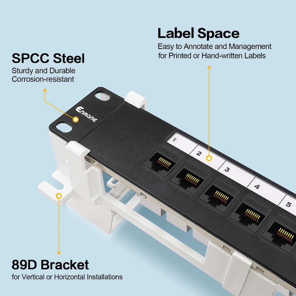 8 Port Patch Panel Cat6 Keystone Coupler Unshielded Wall Mount 10 Inch 89D