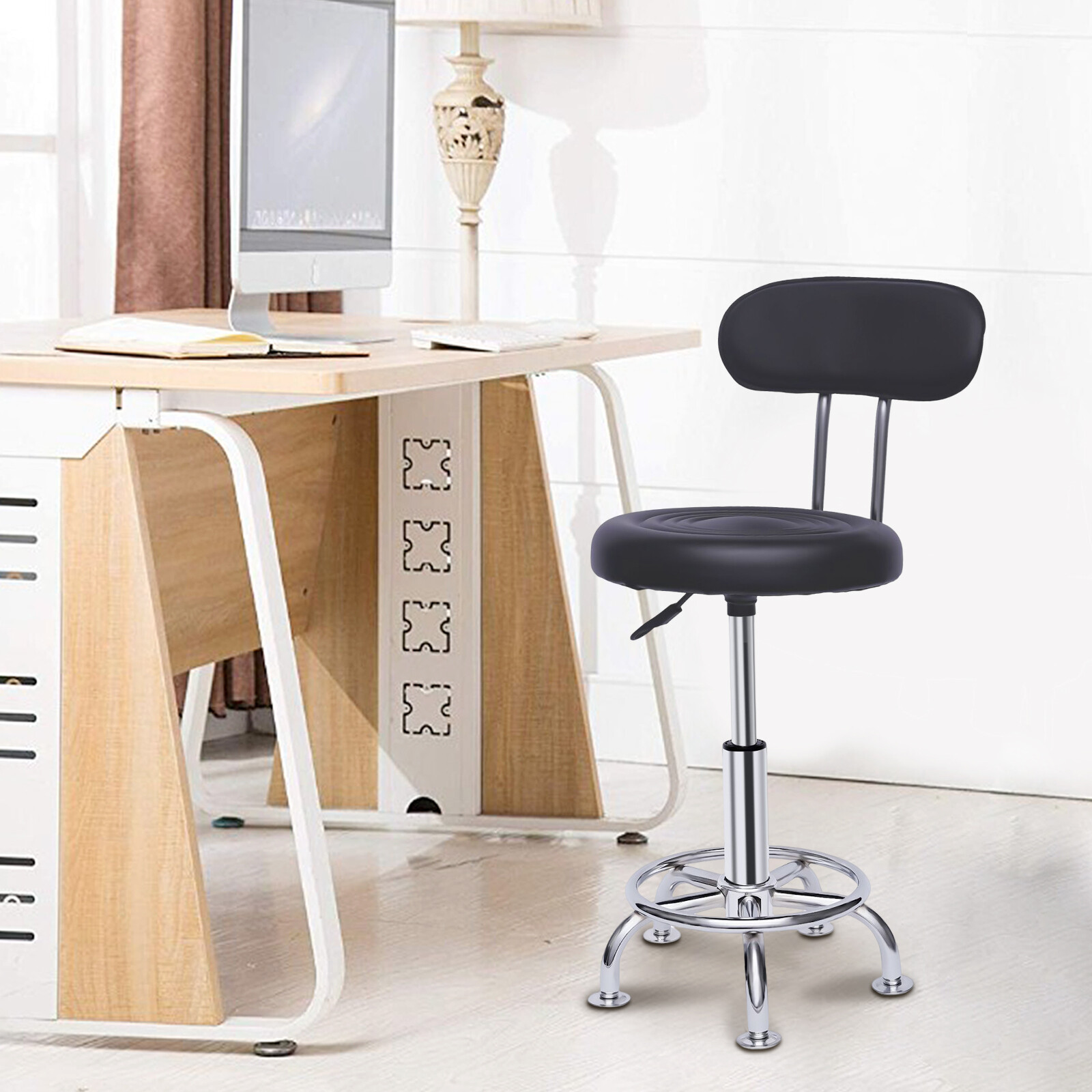 Work Shop Stool Bench Hydraulic Chair Bar Garage Adjustable Height+Back+Footrest