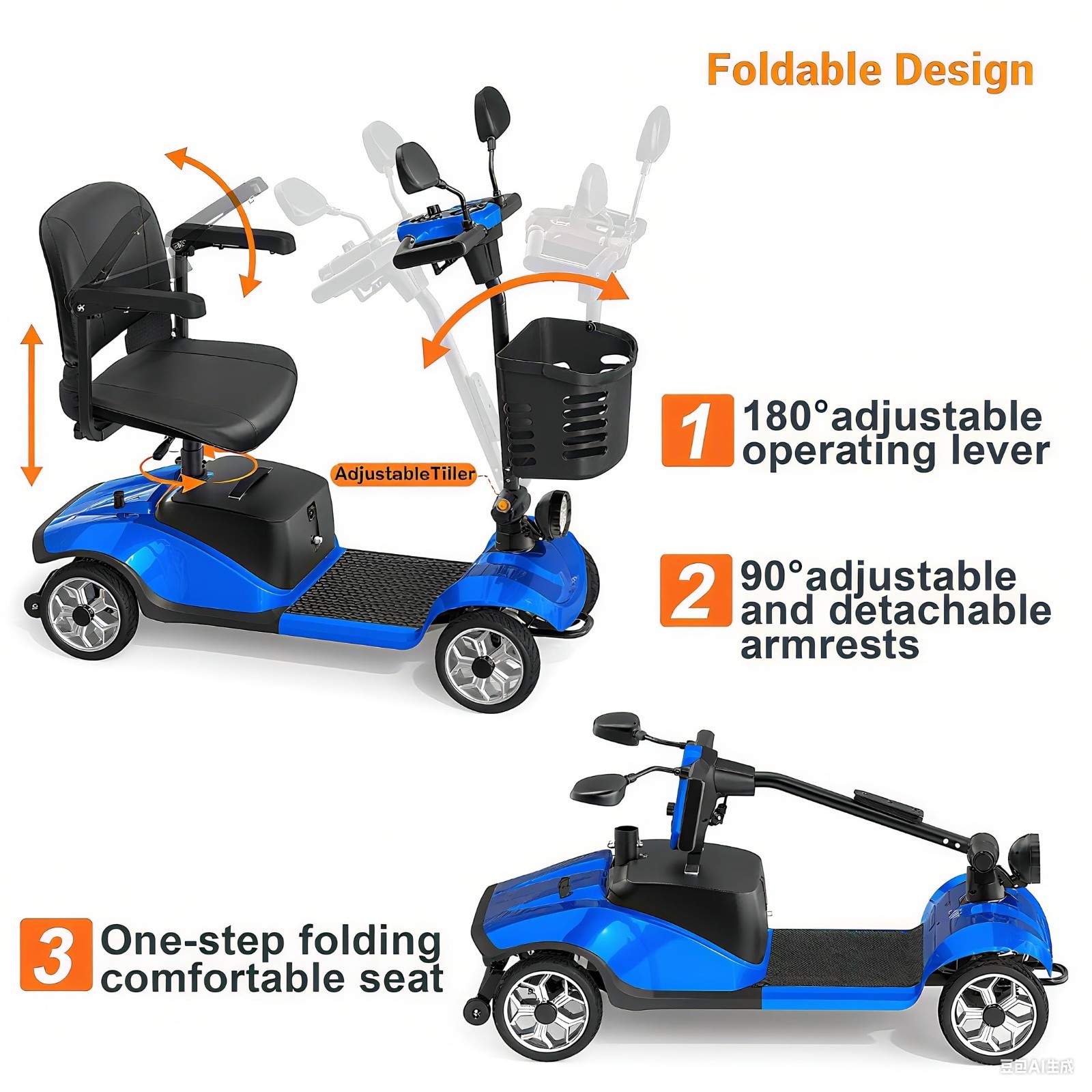 4 Wheels Mobility Scooter Power Wheelchair Folding Electric Scooters 15Miles