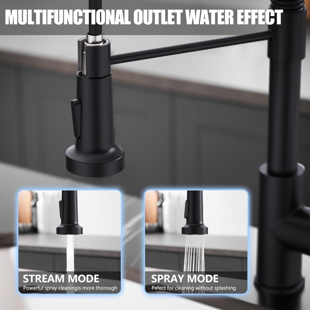 Sleek Black Faucet with 360 Swivel & Pull Down Sprayer