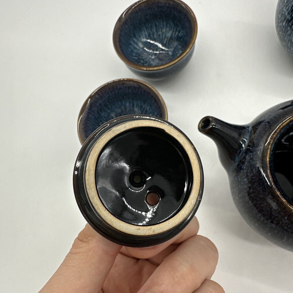 Tenmoku Tea Set - Blue - Missing One Cup