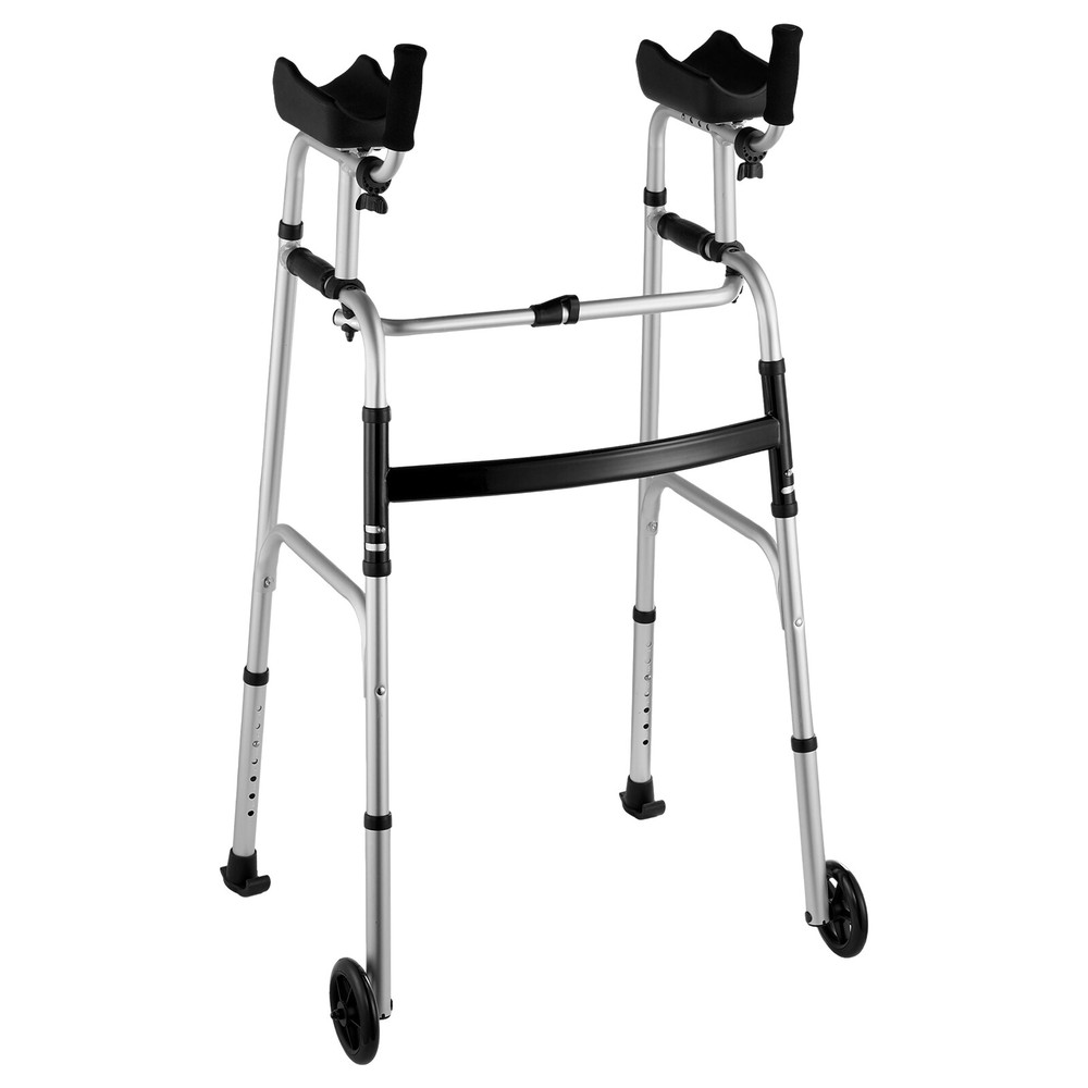 VEVOR 2 in 1 Folding Walker with Armrest Pads & 5" Solid Wheel Height Adjustable