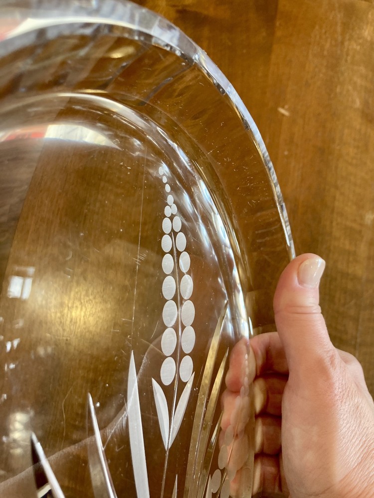 Oval Etched Glass Serving Tray