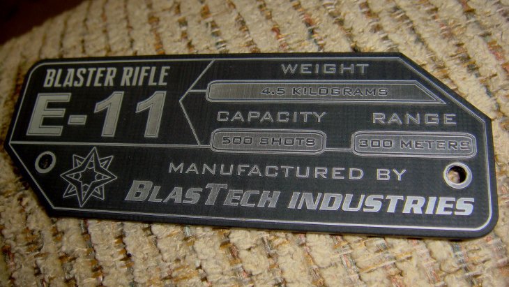 CUSTOM E-11 BLASTER RIFLE SPECIFICATIONS DATA PLATE STAR WARS STORMTROOPER