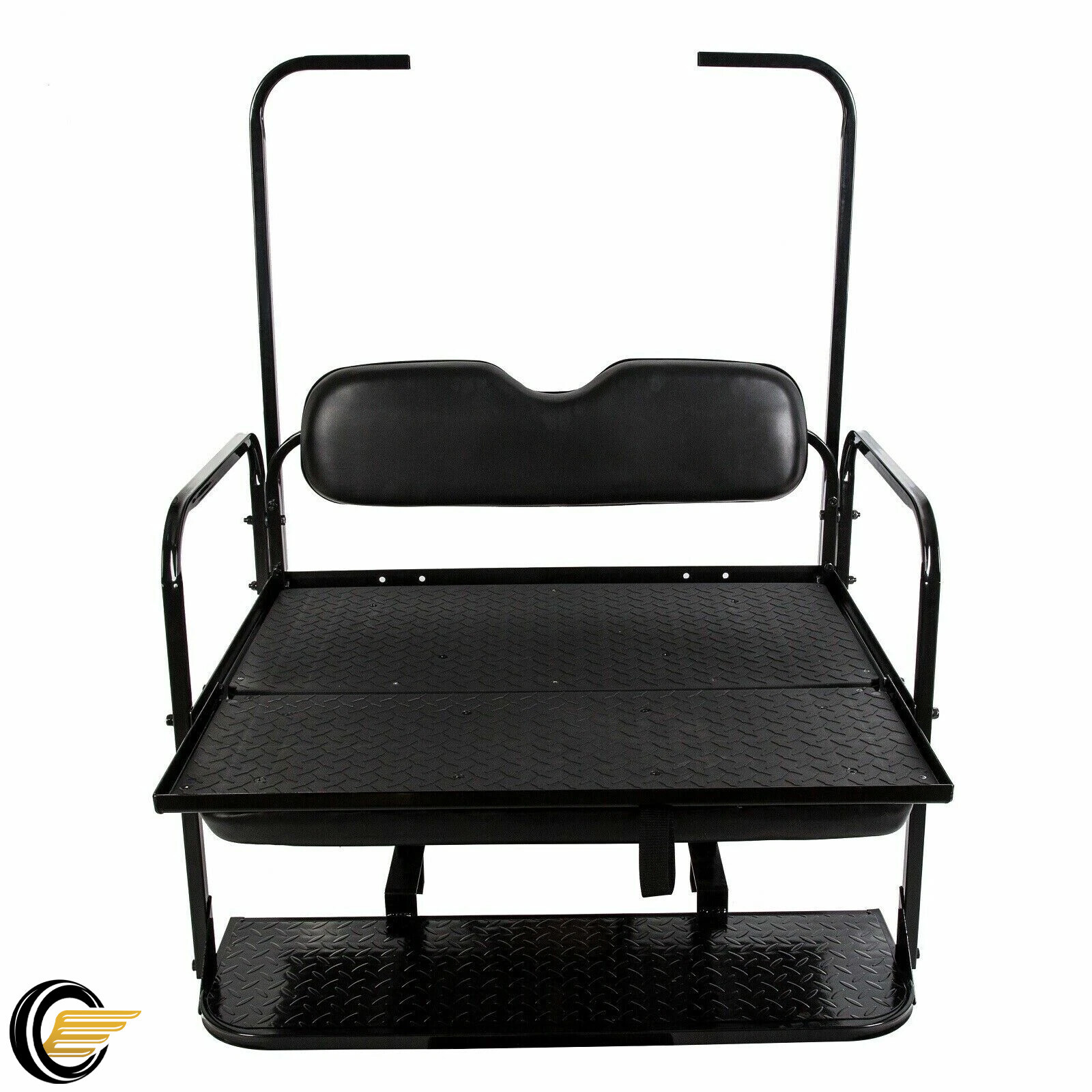 Fit EZGO TXT Golf Cart 1995+ Flip Folding Rear Back Seat with Roof Support Black