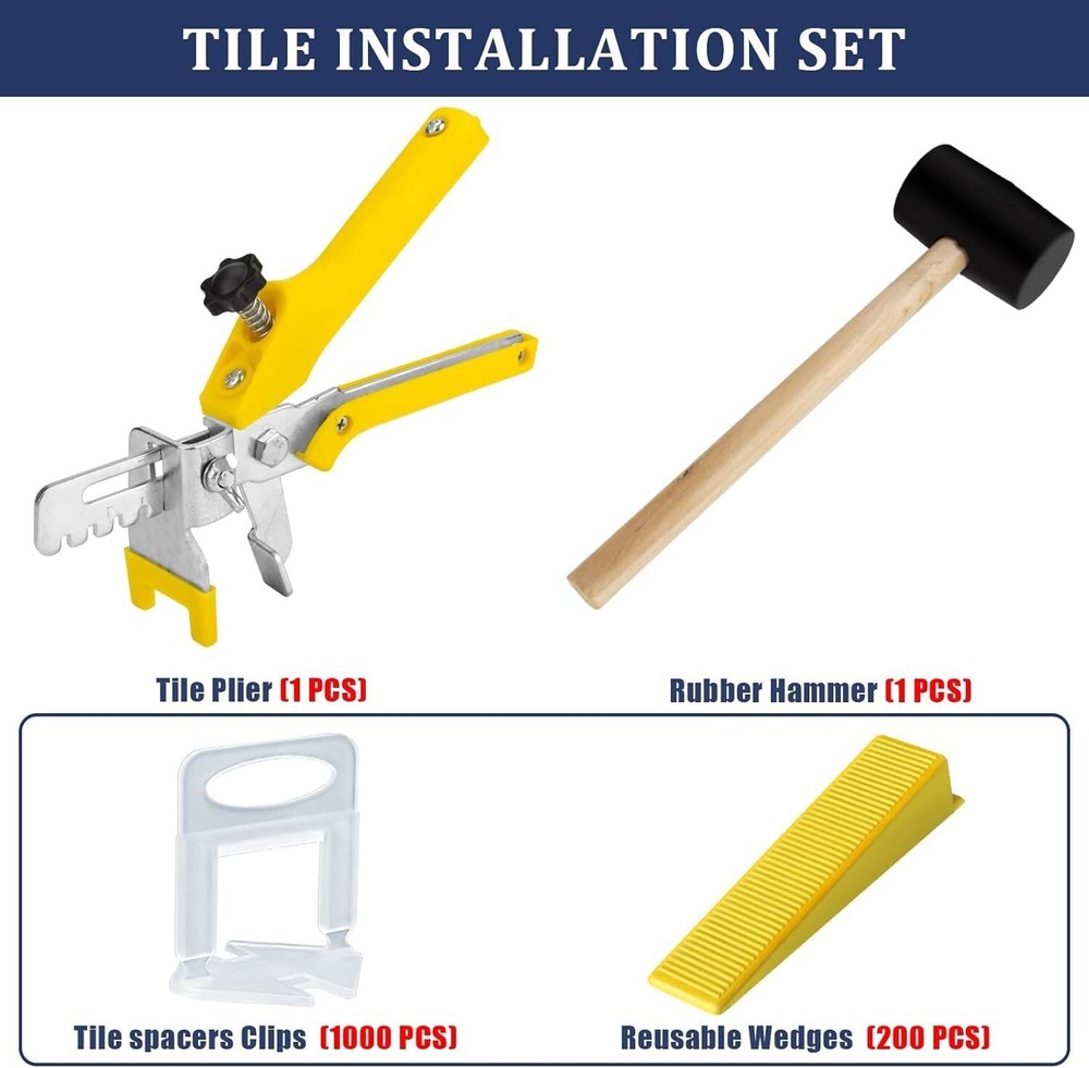 Tile Leveling System with Tile Plier Rubber Mallet 1000 Piece Tile Spacers Clips