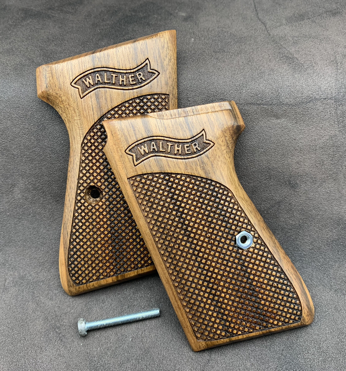 Walther PPK/S Walnut Wood Grips Set. Checkered. Handmade. * FAST USA SHIPPING *