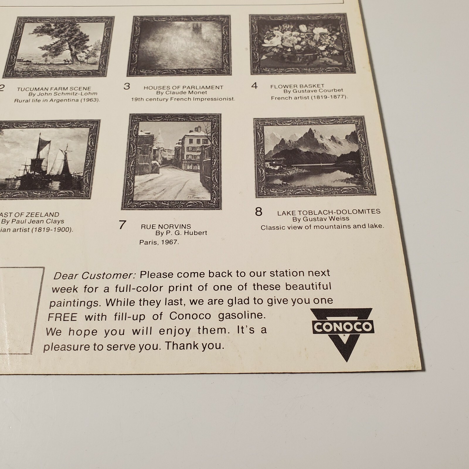 Vtg Conoco Gasoline Customer Appreciation 10"x8" Fine Art Print "Flower Basket"