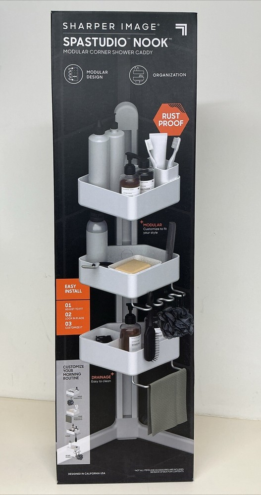 Sharper Image 1013888 3-Tier Adjustable Shower Caddy Corner NEW