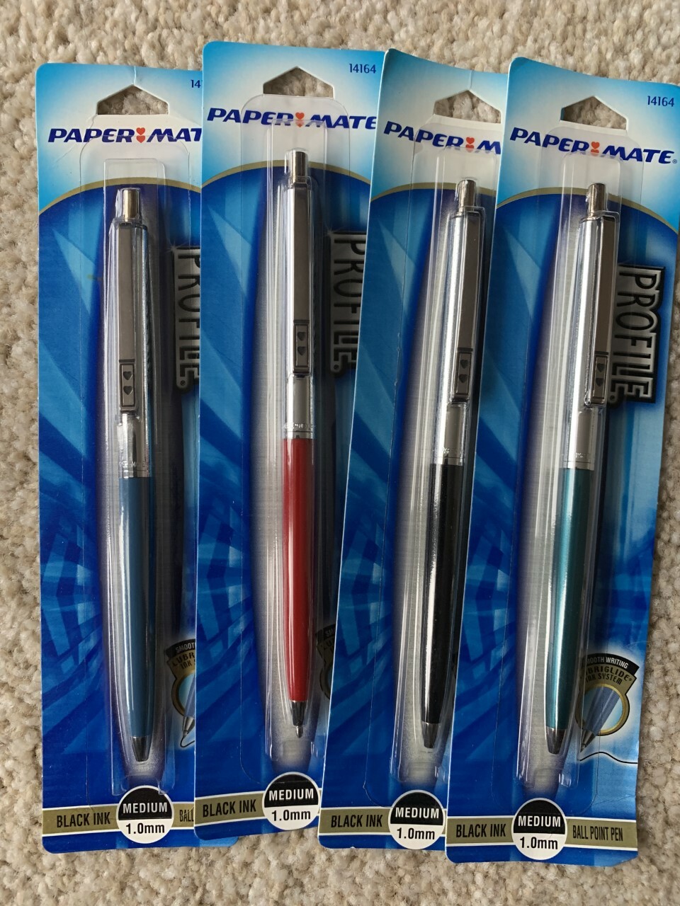 PAPERMATE 14164  PROFILE SLIM PEN ,1-BLK,1-BL,1-RED,1-TEAL,Blk Ink-Med BallPoint