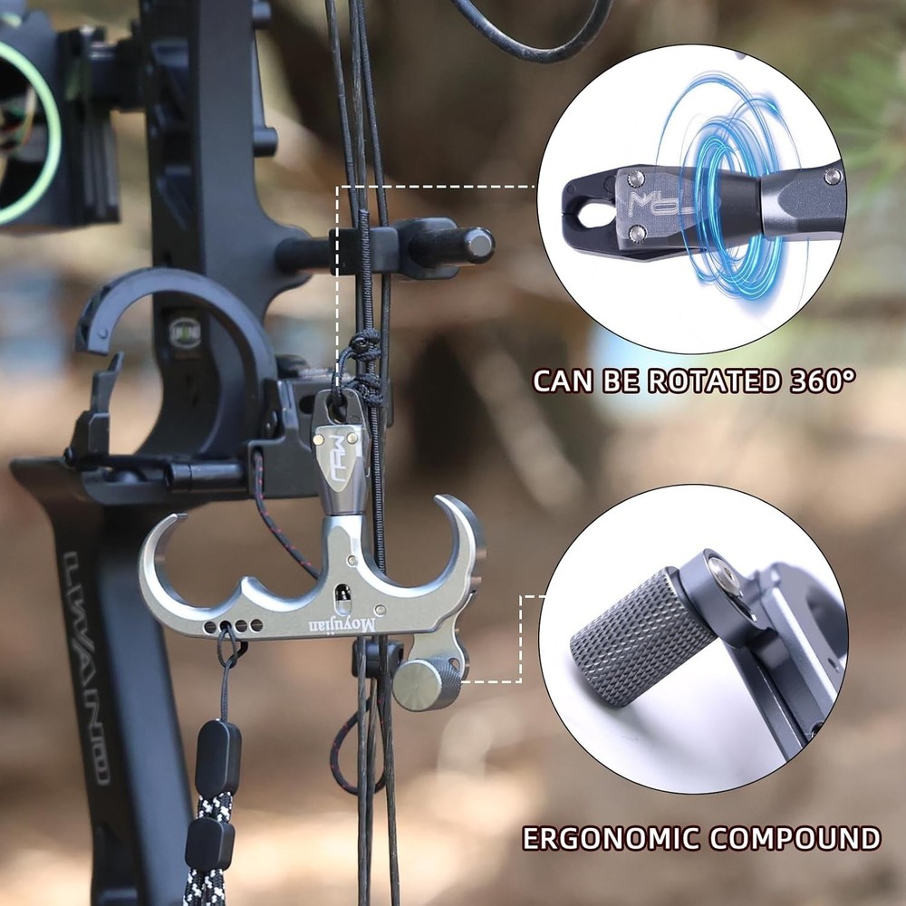 Compound Bow 3 Finger Thumb Release 360-Degree Rotational Automatic Closure Jaw