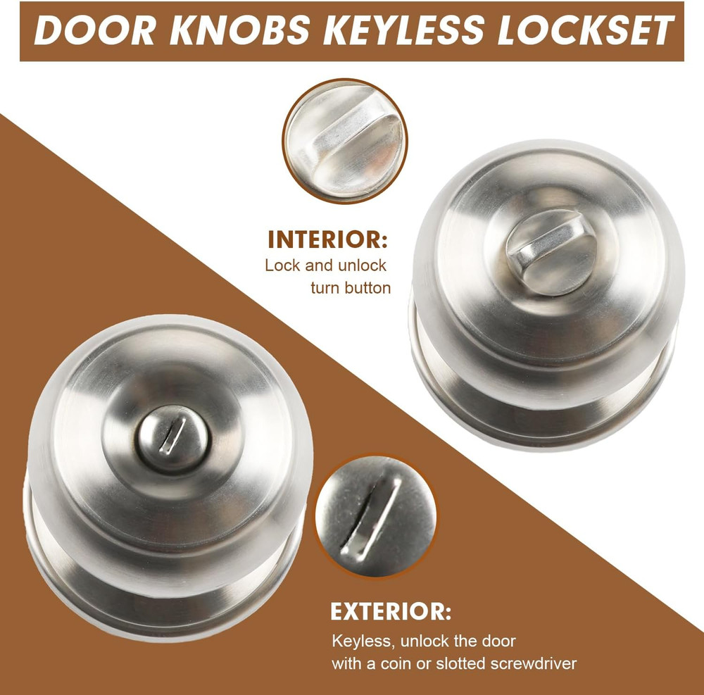 Privacy Door Knobs, 6 Pack Satin Nickel Door Knobs with Lock, Bed and Bath Door