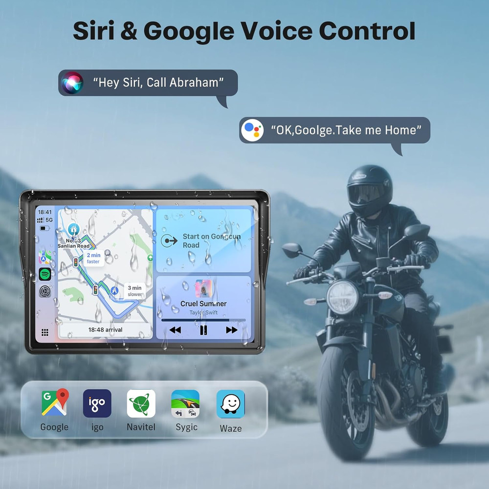 5" Waterproof Motorcycle Navigator Portable Wireless CarPlay Android Auto Screen