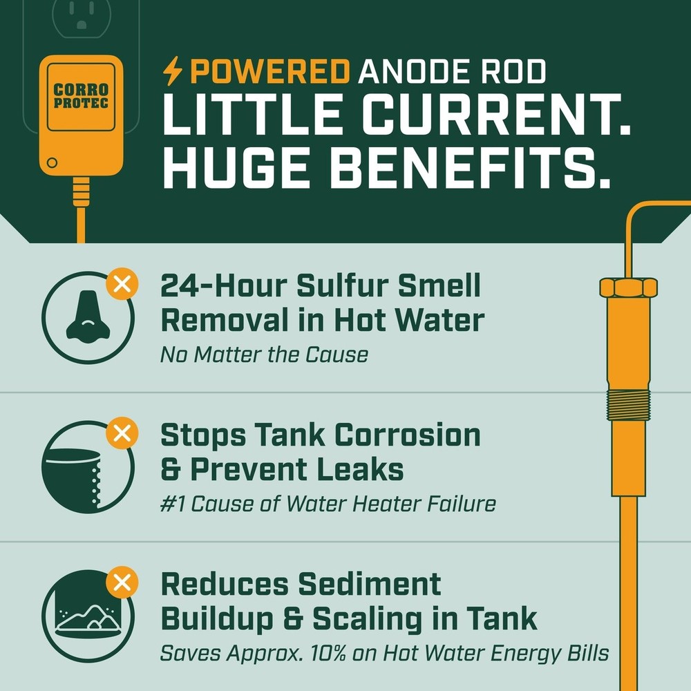 Water Heater Anode Rod Powered Anti Rust Odor Eliminator