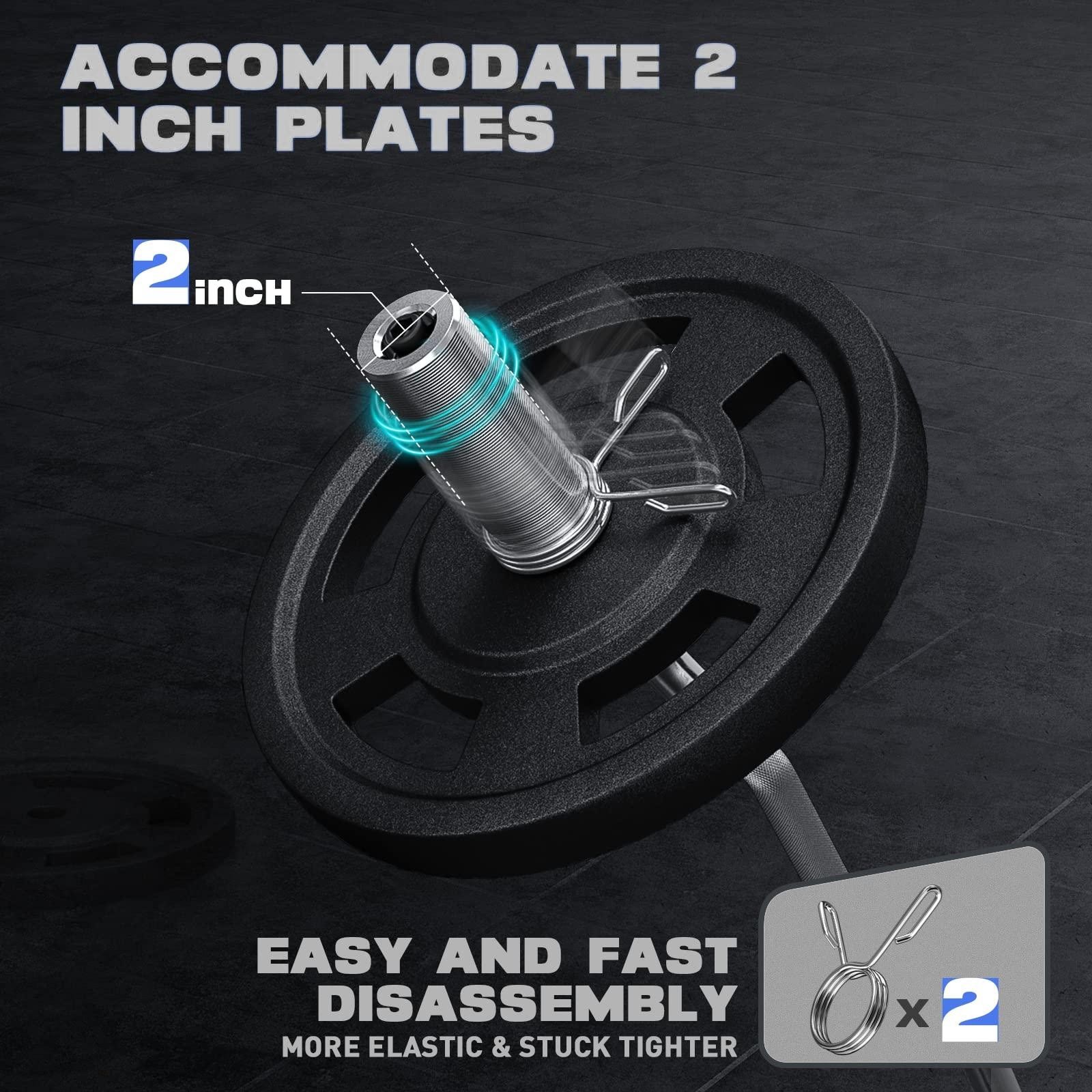 Olympic EZ Curl Bar 47" for Weight Lifting with 2 Spring Collars, Barbell