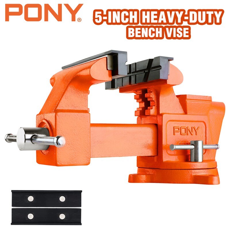 PONY Bench Vise 5-in Heavy-Duty Utility Combination Pipe Vise Swivel Base Bench