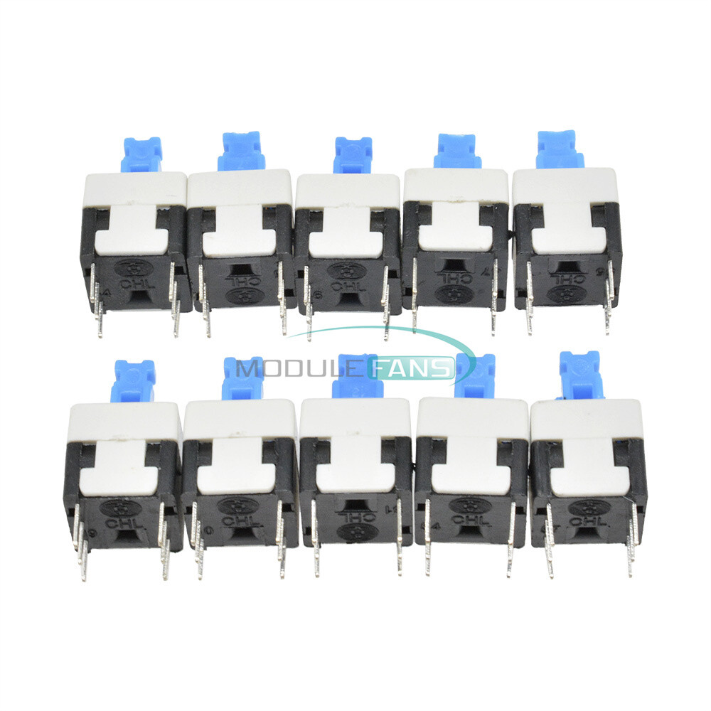 20PCS Blue Cap Self-locking Type Square Blue Button Switch Control 8X8mm