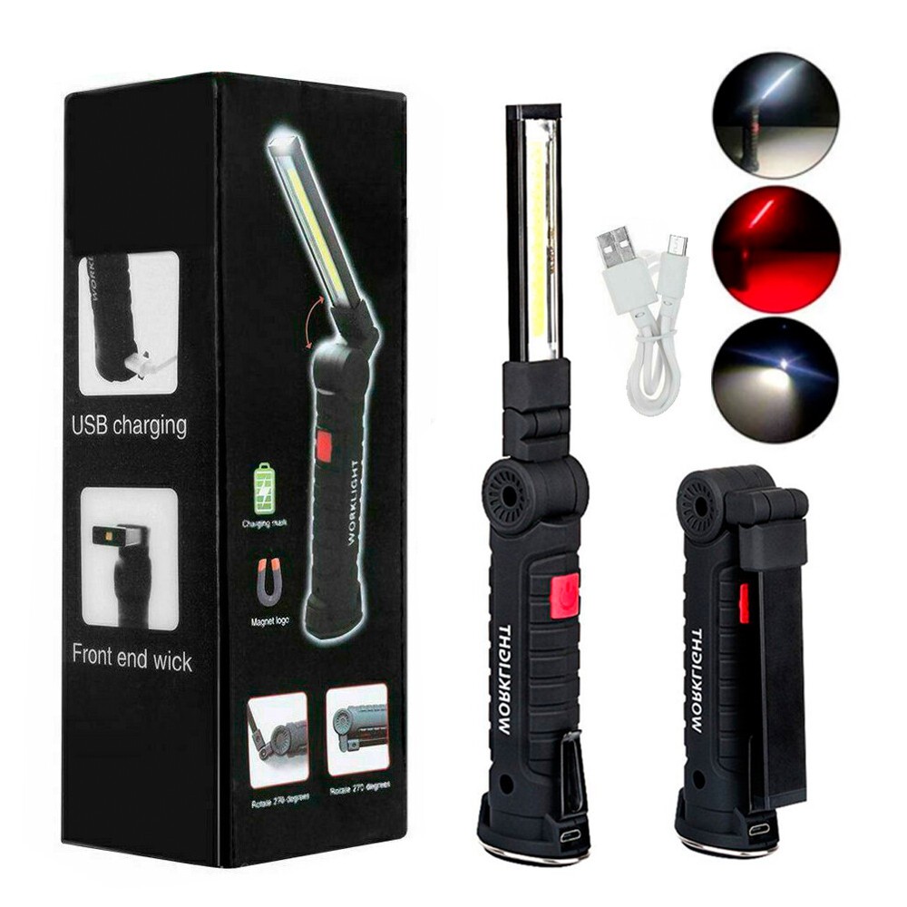 Magnetic Rechargeable COB LED RED Work Light Lamp Flashlight Folding Torch