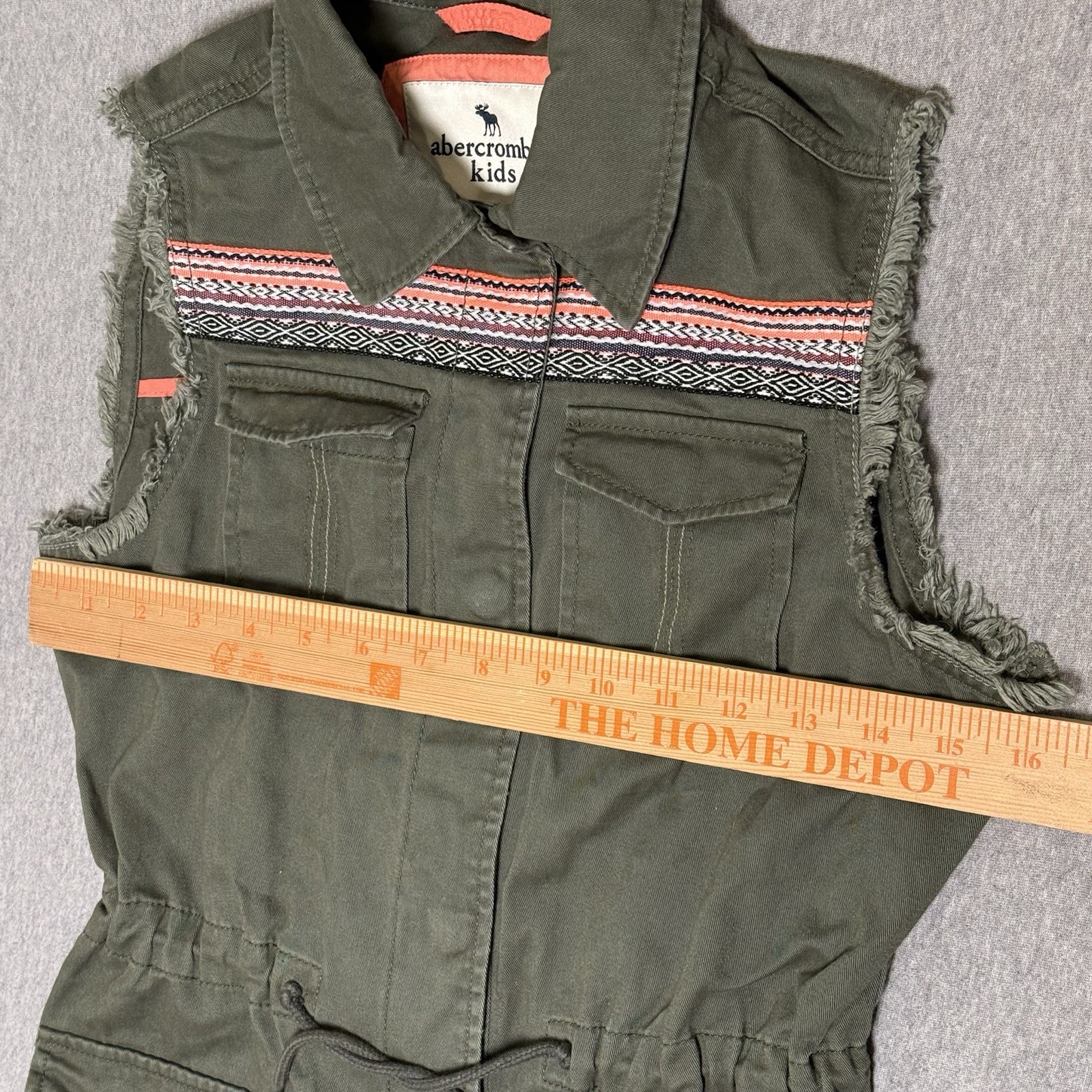 Abercrombie & Fitch Kids Denim Embroidered Snap Utility Vest Girls 13/14 Green