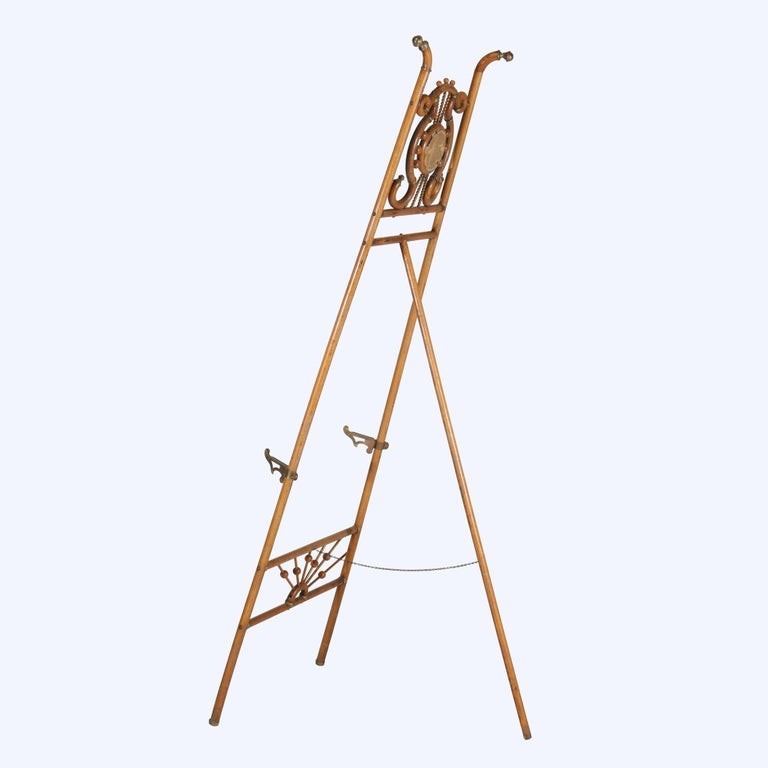 Victorian Oak Stick & Ball Adjustable Easel With Mirror & Brass Caps c1910