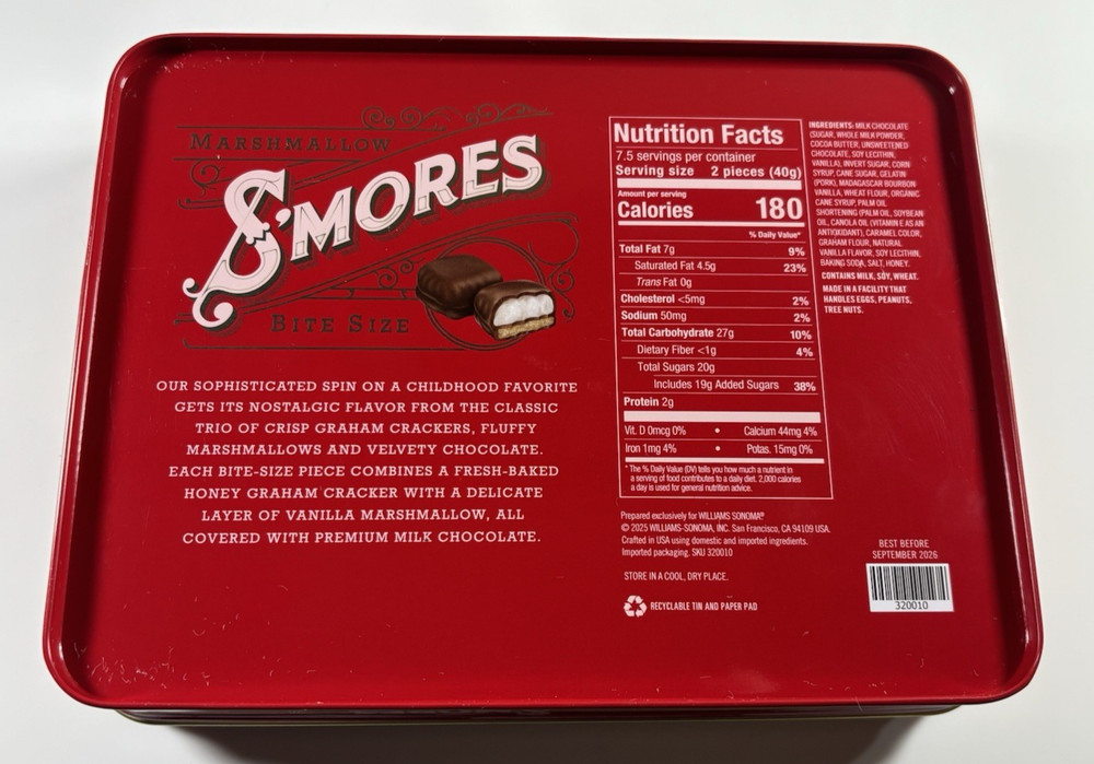 Williams Sonoma Marshmallow Smores Empty Tin Container