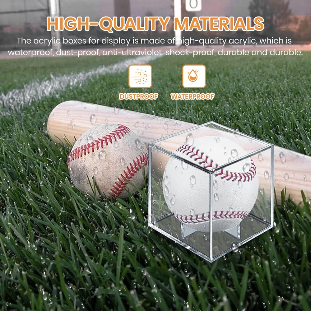 6Pack Baseball Display Case UV Protected Acrylic Clear Holder Square Ball Box