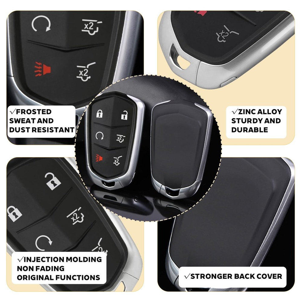 6 Button Key Fob Shell Case Replacement Fits for Cadillac Black+Silver