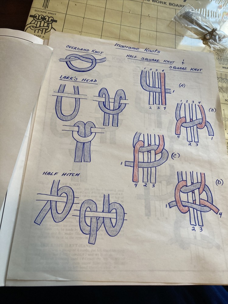 Lot Vtg. Macrame Work Board + Pins + Macrame for Beginners + Projects