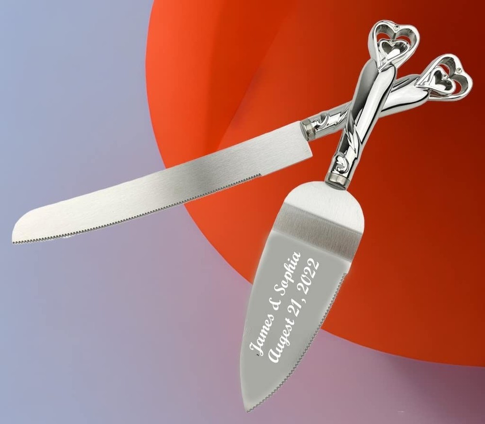 Personalized Wedding Cake Knife & Server Set – Free Engraving Gift 2541